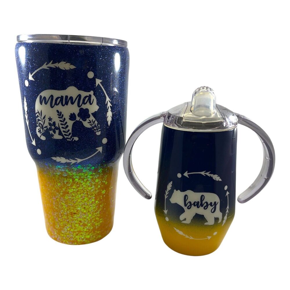 Mama Bear Baby Bear Tumbler & Sippy Cup Set Momlife Momcore Shower Gift